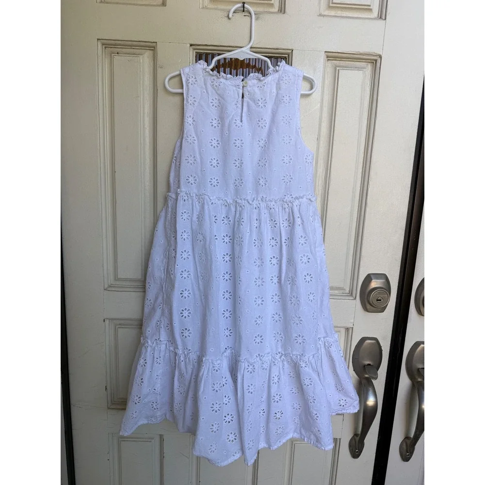 Boden Kids White Cotton‎ Floral Eyelet Tiered Ruffle Midi Dress Size 7-8Y 128cm